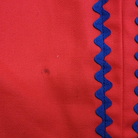 Vintage Jumpsuit Romper Shorts Zip Back Handmade Red Blue Rick Rack Trim Small - Picture 2 of 10